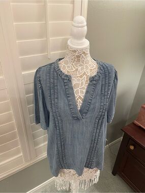 ivy jane Light Blue V-Neck Pintuck Tunic